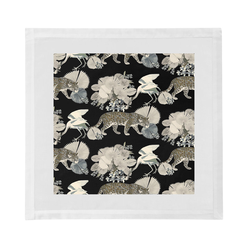 Leopard Walk Cotton Sateen Dinner Napkins, Black