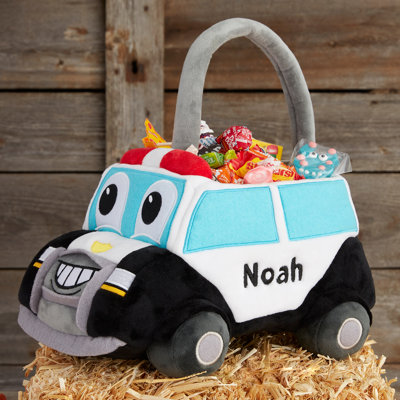 Police Truck Embroidered Plush Halloween Treat Bag