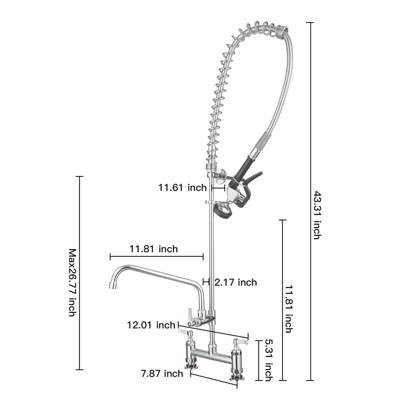 Robinet de cuisine rétractable à poignée double avec accessoires, Chrome poli