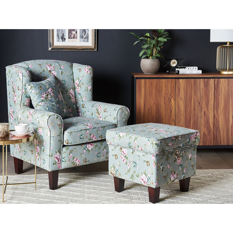 Kristin Upholstered Wingback Chair with Footstool