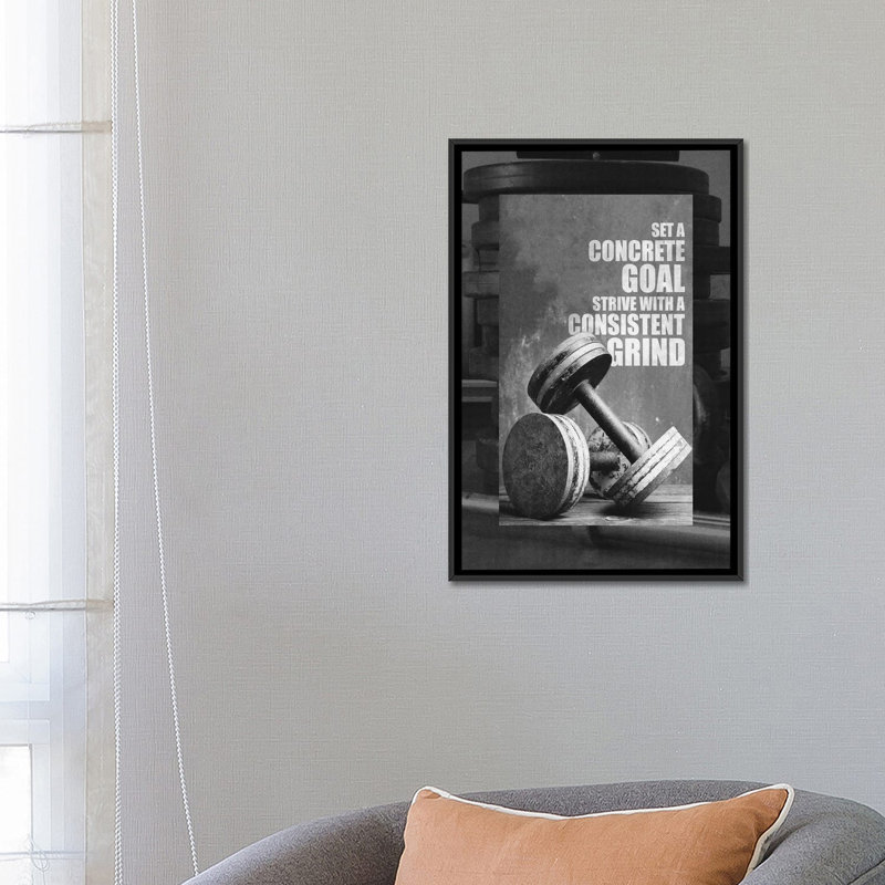 Motivation Gym Quote par Adrian Baldovino - impression d'art textuel, H 26 po x l 18 po x P 1,5 po, Toile avec cadre noir