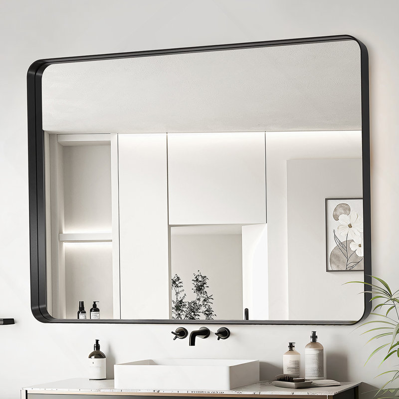 40X36 Inch Black Aluminium Frame Bathroom Mirror, 36" x 40", Black