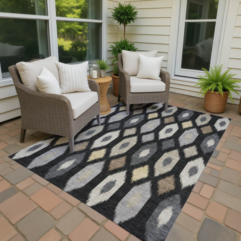Tapis moderne Ceajay ACN3108 lavable à la machine pour intérieur et extérieur, Noir, 10 pi x 14 pi