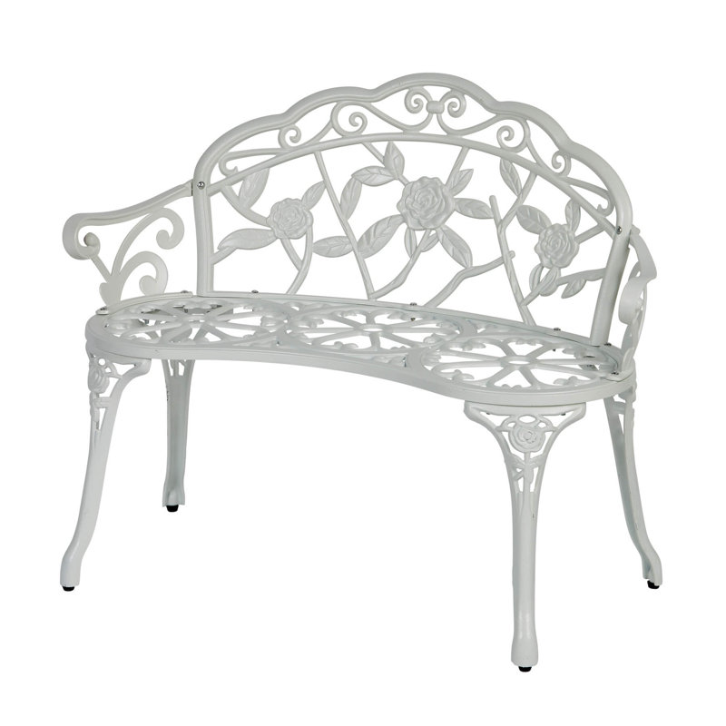 Rose Ornate Detail Metal Outdoor Garden Bench, White