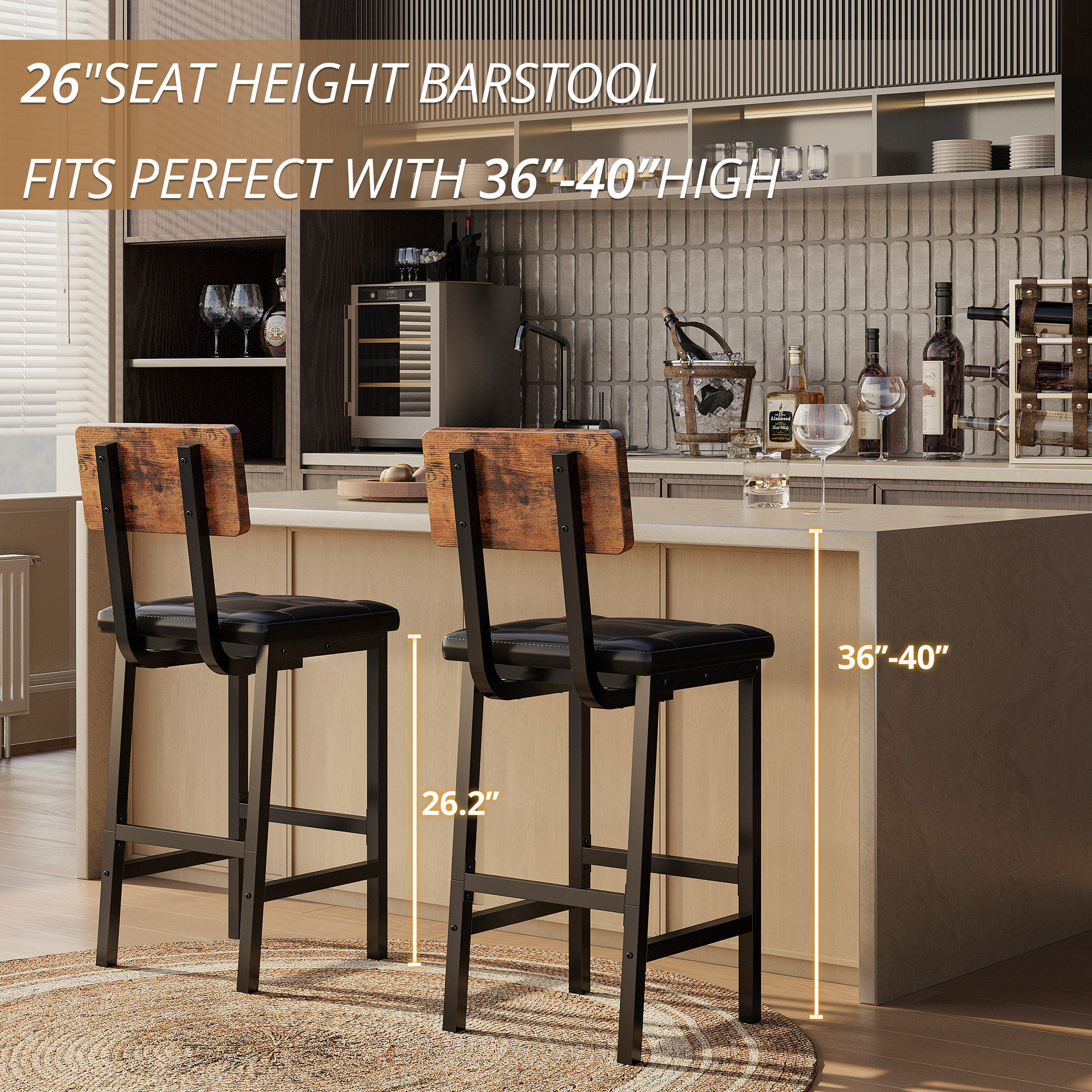 17 Stories Bar Stools, 16.5in Square Pu Upholstered Barstools & Reviews