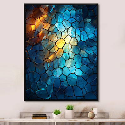 Fractale bleue et jaune mosaïque I - décoration murale abstraite