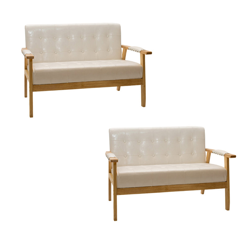 Faux Leather Upholstered Bench, Light Brown, Cream
