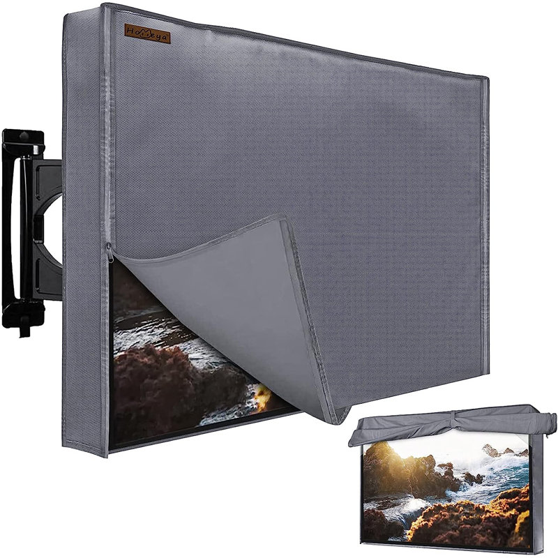 Housse de télé 48-50 "pour l'extérieur, protection pour téléviseur 600D résistante aux intempéries avec fermeture à glissière imperméable et couvercle inférieur et poche pour télécommande, housses de télévision extérieures