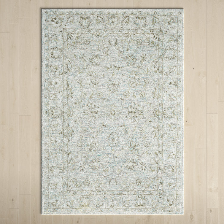 Cait Floal Handmade Tufted Wool/Viscose Aqua/Light Gray/Olive Area Rug