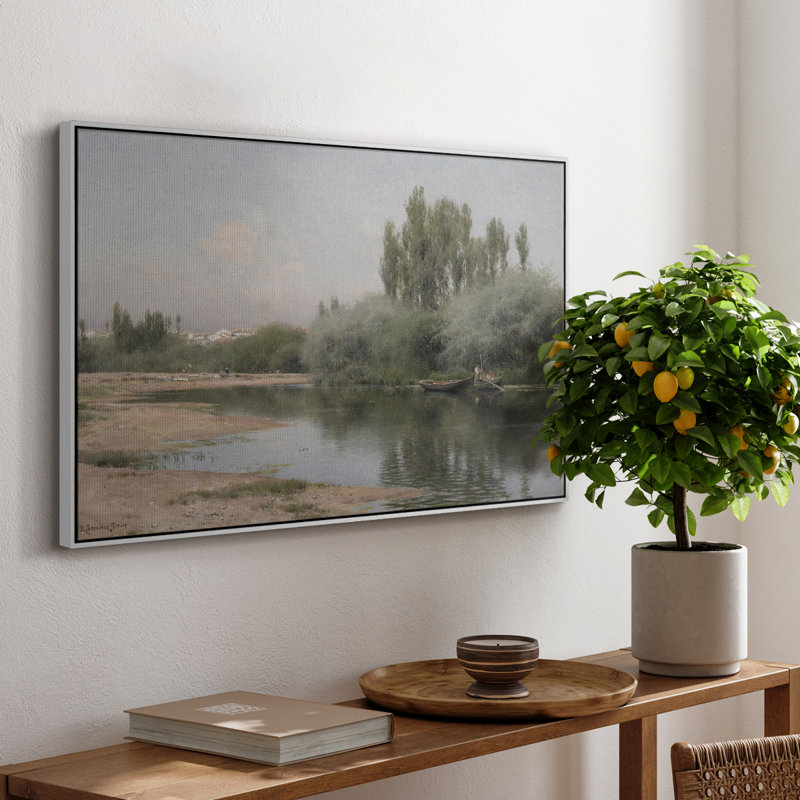 Paysage rétro CDLVI - reproduction de cadre flottant sur toile, Blanc, H 27 po x l 41 po
