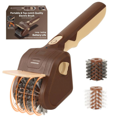 Brosse de nettoyage rechargeable pour barbecue, brun, brosse pour barbecue extérieur, nettoyeur de barbecue électrique sans fil avec brosse en acier inoxydable à 700 tr/min
