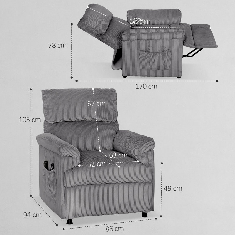 94cm Wide Standard Recliner, Brown