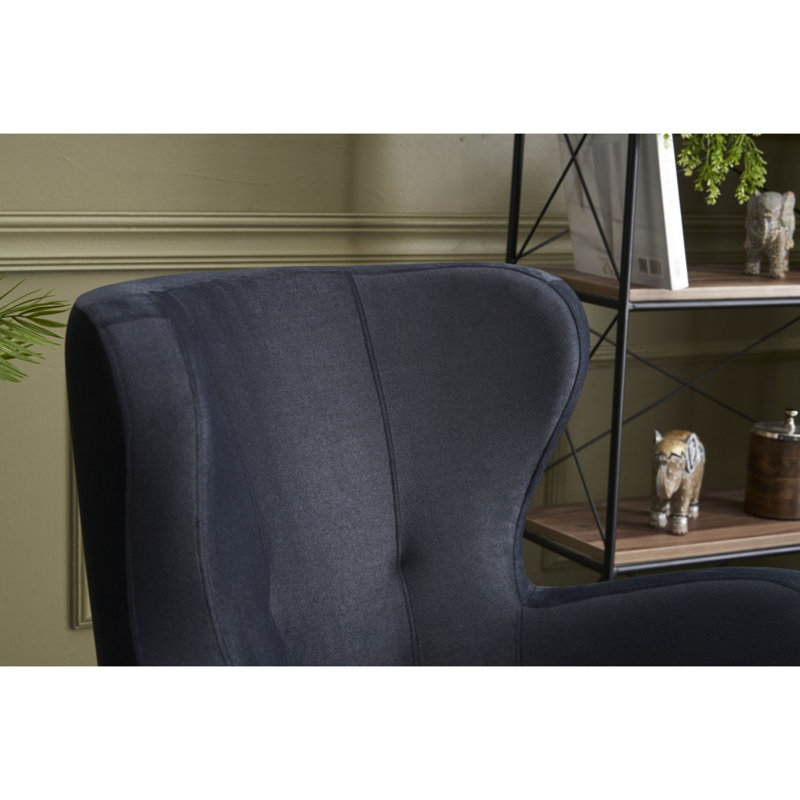 Elegant Wing Chair with Beech Wood Legs, Anthracite Velvet Fabric, 28.7 x 34.3 x 31.5 inches | 100% Easy Clean Fabric, 32 DNS Foam for Comfort, Modern Scandinavian Design for Home & Hotel Use