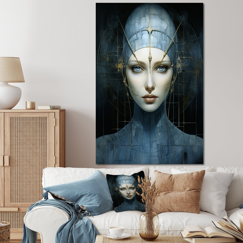 Portrait de femme bleu gothique - art mural Pop Art, Cadre photo noir, H 32 po x l 16 po
