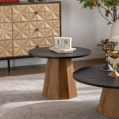 Table basse ronde en bois à piédestal robuste pour salon facile à assembler