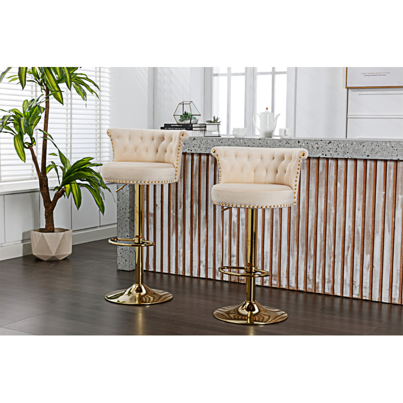 COOLMORE Swivel Bar Stools Set Of 2 Adjustable Counter Height Chairs With Footrest For Kitchen, Beige