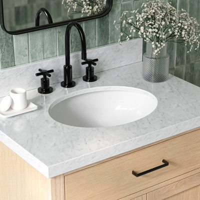 Tidworth 30'' Solid Wood Single Bathroom Vanity with 1.5'' Carrara Marble Top