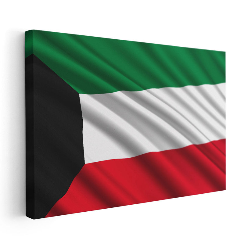 Drapeau du Koweit flottant - reproduction d'art sur toile, H 20 po x l 30 po