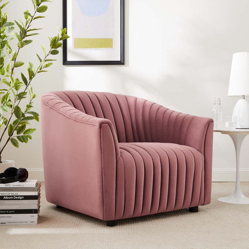 Modway Announce Performance Velvet Channel Tufted Armchair, Pink Velvet