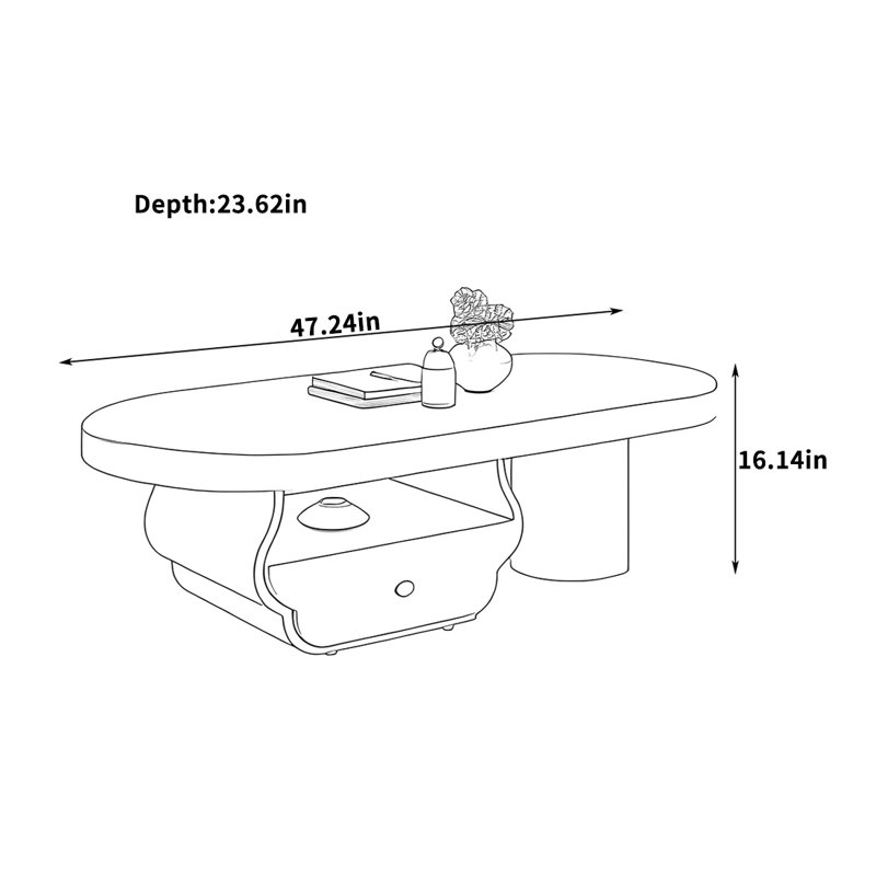 Table basse moderne laquée écologique, H 16,14 po x L 47,24 po x l 23,62 po, Blanc/Brun clair, Blanc