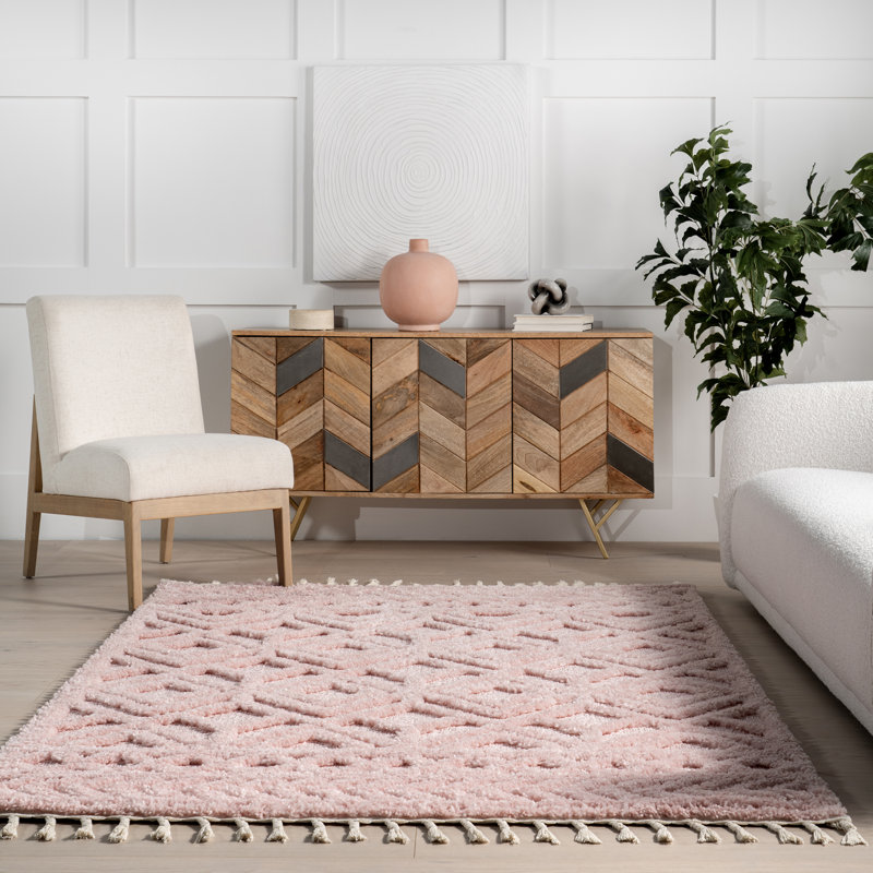 Akia Lattice High/Low Tassel Area Rug, Rectangle 5'3" x 7'6"