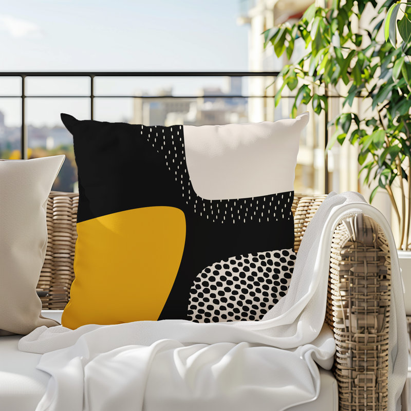 Coussin carré intérieur / extérieur pia, H 19 po x l 19 po, Jaune / noir / blanc cassé