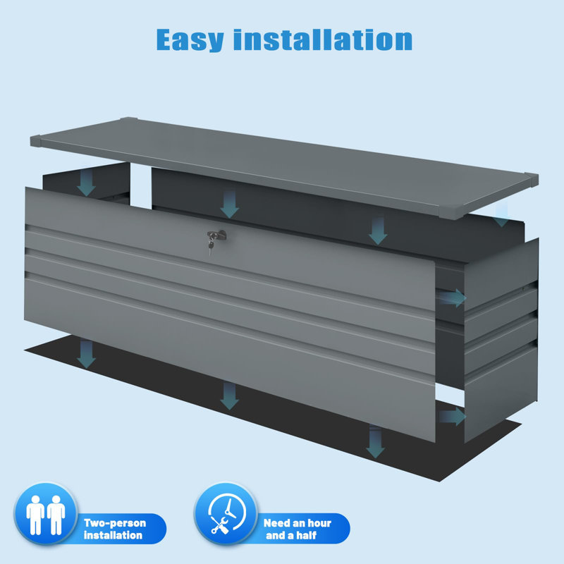 Jaxenor 260 Gallon Waterproof Outdoor Storage Box, Outside Metal Deck Storage Box for Patio Cushions, Garden Tools, Pool Supplies (Extra Large)