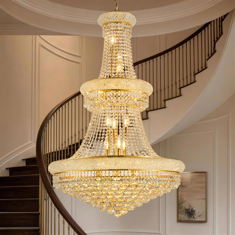 32-Inch K9 Crystal Chandelier Lighting for Dining Room, Modern Luxury 27-Light French Empire Ceiling Light for Living Room, Staircase, Foyer & Entryway, Gold