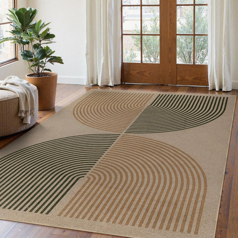 5 X 7 Ft Beige Green Arch Rug for Office Entryway, Beige/Green