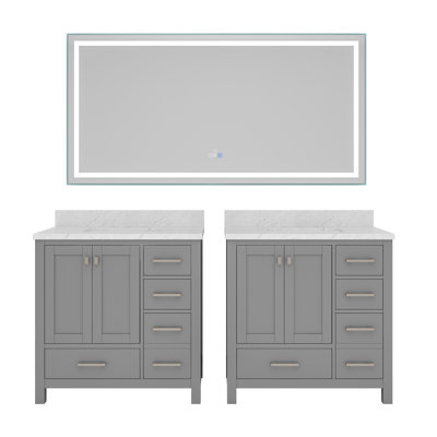 36 po X P 22 po P 35,4 po Meuble-lavabo simple H en gris avec comptoir et miroir DEL