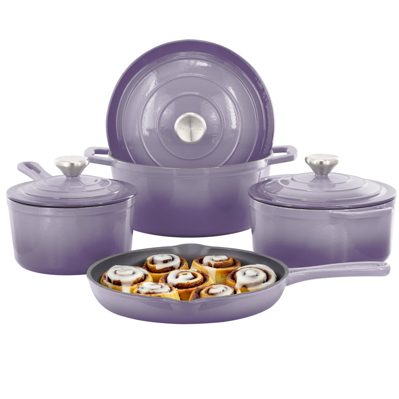 Batterie de cuisine en fonte émaillée mauve 7 pièces MegaChef, Mauve