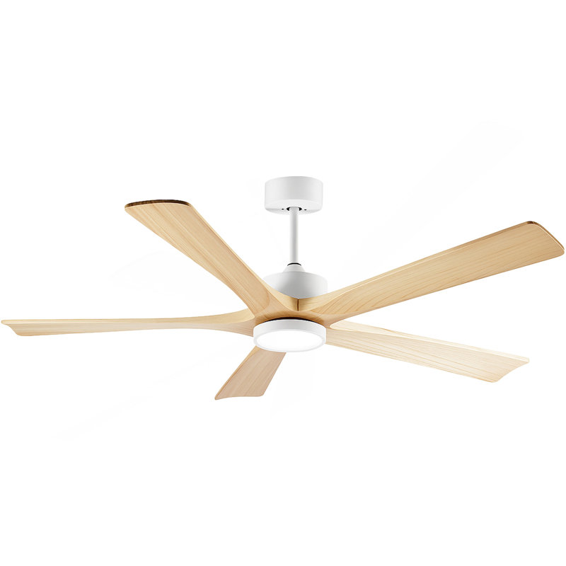 60-Inch Ceiling Fan With Light, 5 Solid Wood Blades, Downrod Mount For Sloped Ceiling ≤15°, Quiet Reversible DC Motor, APP & Remote Control, 6 Speeds, Timer, Dimmable Full-Spectrum LED