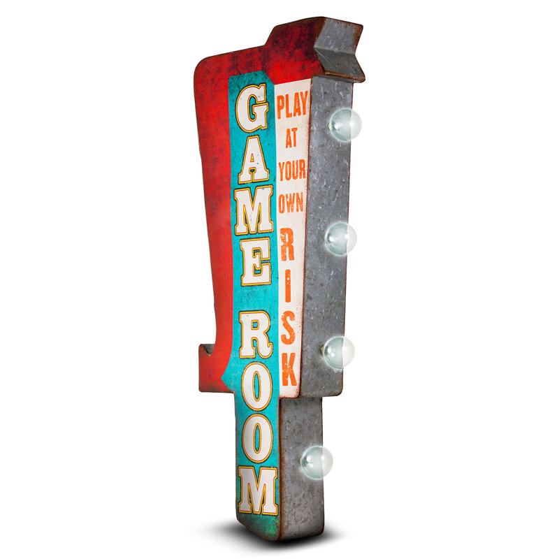 Play at Your Own Risk Game Room LED Marquee Sign