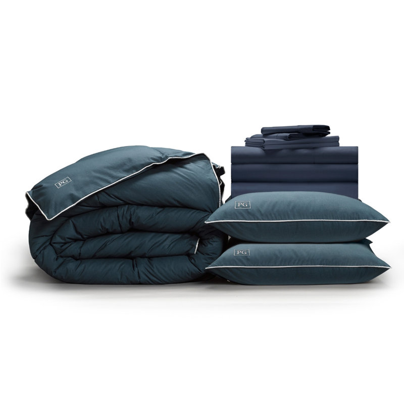 Ensemble d'édredon standard en coton 11 pièces, Édredon pour lit double + 10 pièces supplémenta, Bleu marine foncé