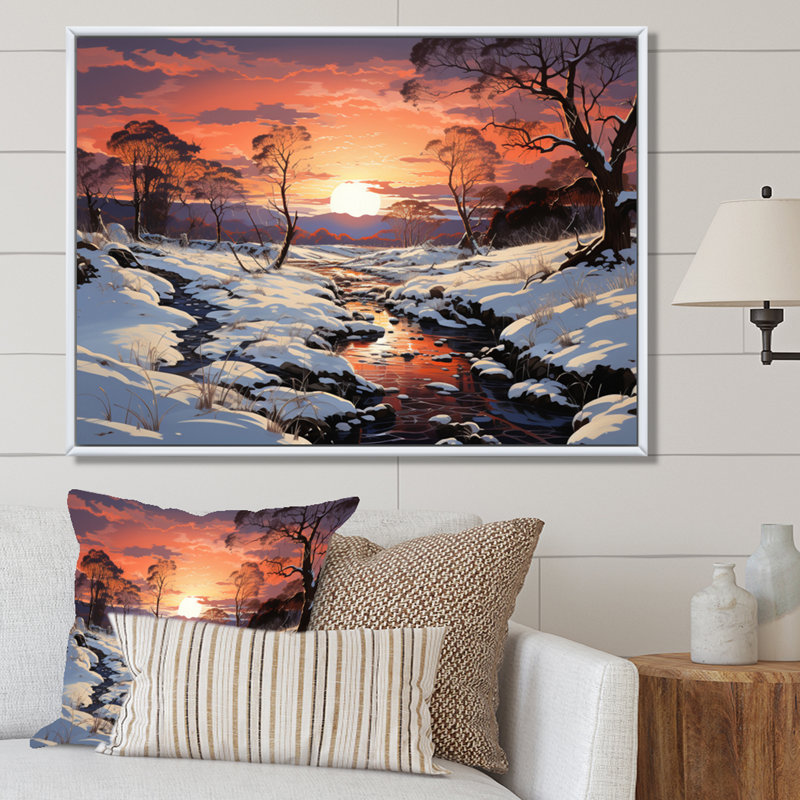 «Winter Winter Dusk», impression d'art sur toile, H 12 po x l 20 po x P 1 po, Cadre flottant blanc