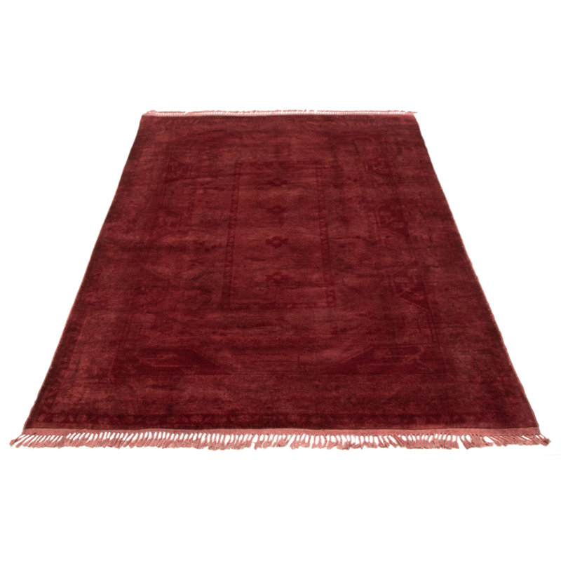 Tapis de couleur bourgogne en laine noué à la main de conception unique 6 pi 6 po x 10 pi 0 po