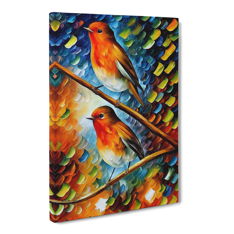 Cearra Robin Birds Painted - Wrapped Canvas, 60cm H x 40cm W