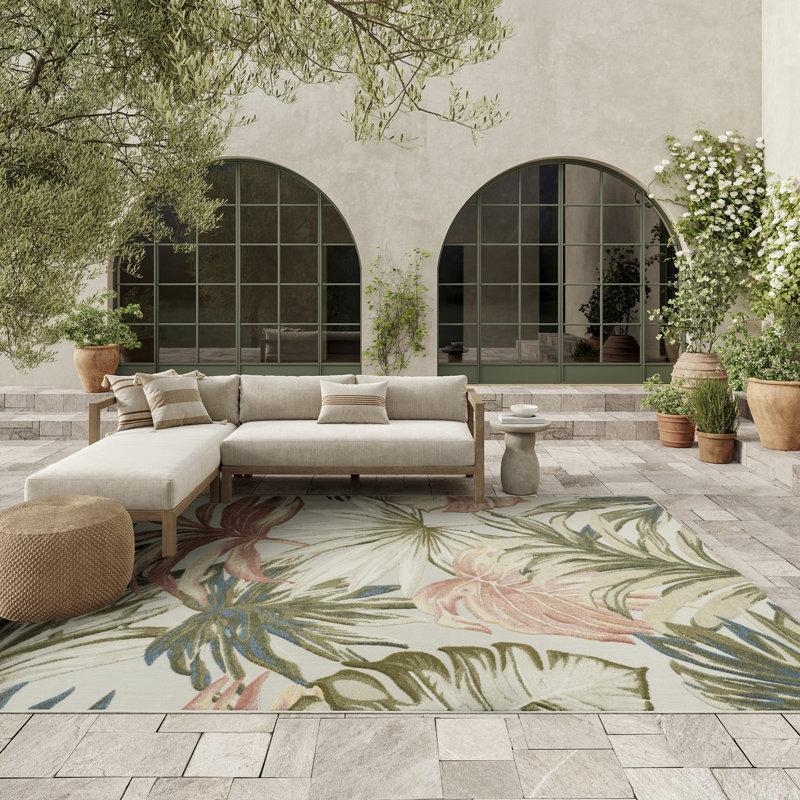 Clemencio 2'8" x 4' Ivory Green Modern Rug, Rectangle 9 pi x 12 pi