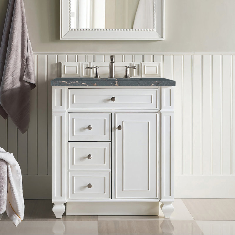 Bristol 30'' W Single Vanity, Bright White, Parisien Bleu Quartz, 8" Widespread