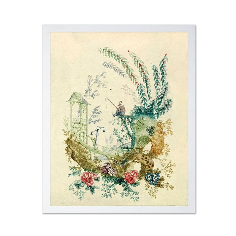 Pêcheur chinois, Affiche, H 18 po x l 24 po, Encadrement blanc