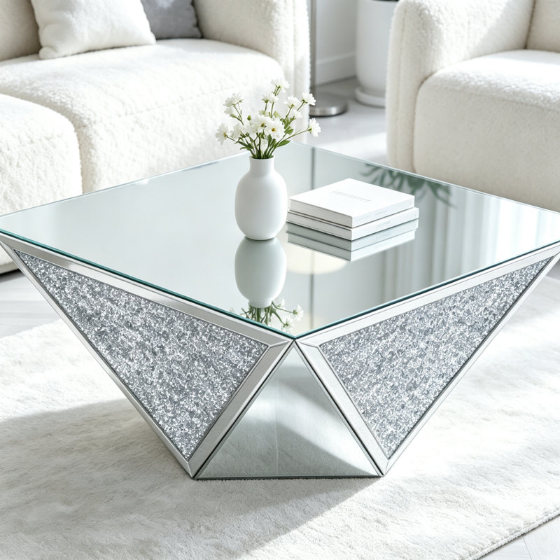 Table basse miroir à prisme de cristal, 35*35