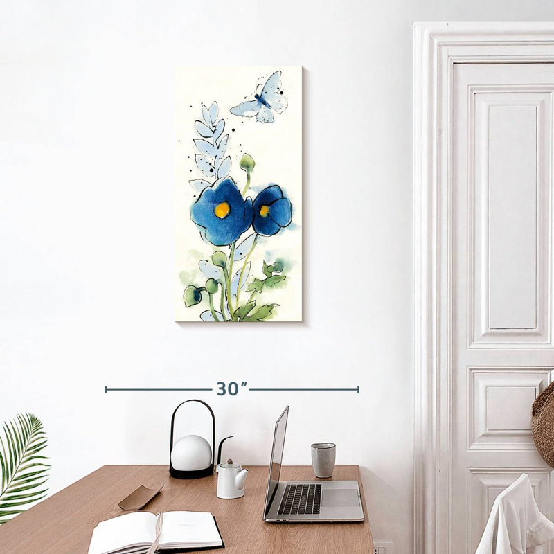 Fleurs indépendantes bleues VI, H 30 po x l 15 po