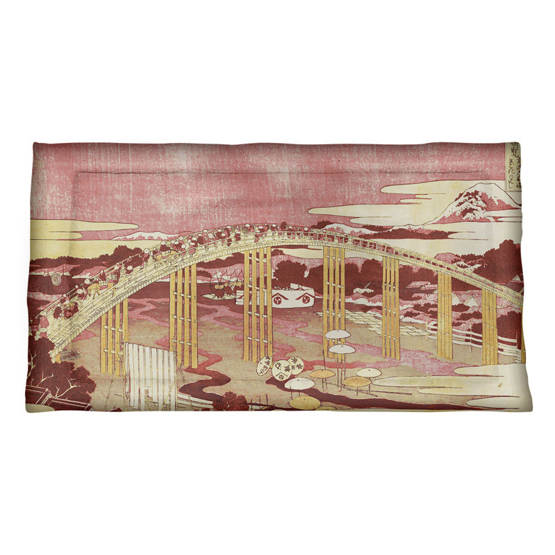 Taie décorative Bridge japonais, Microfibre, Standard / simple, Rouge/jaune