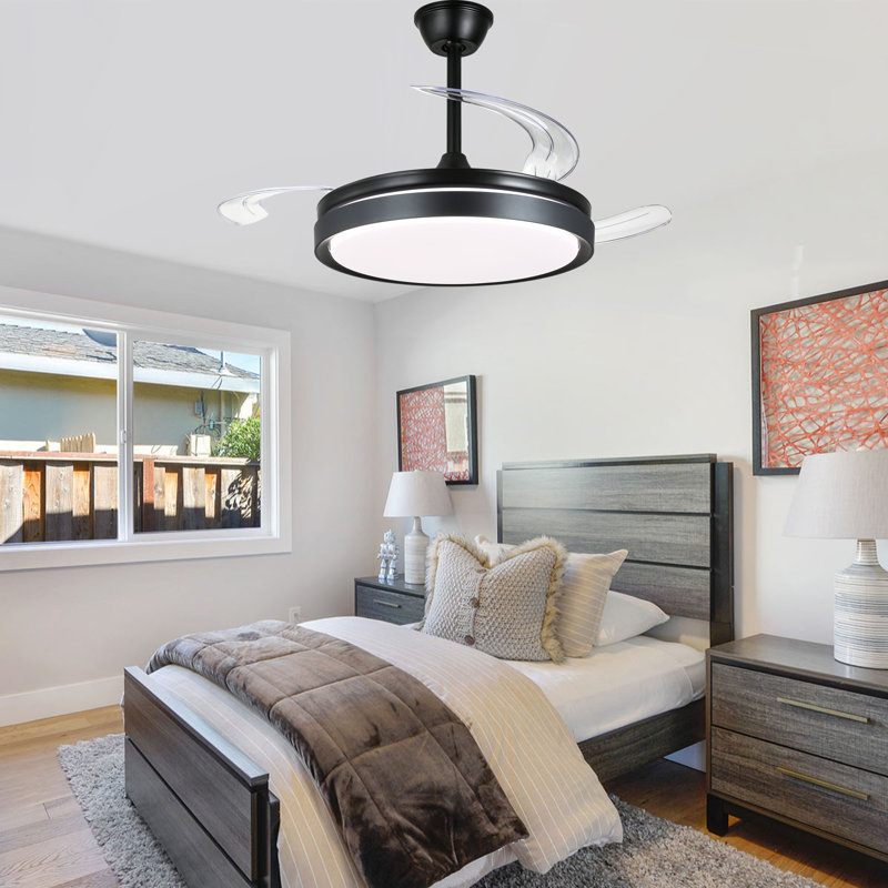 42" 3-Blade Black Ceiling Fan with Lights and Remote Control, 6-Speed Latest DC Motor Ceiling Fan for Living Room, Bedroom