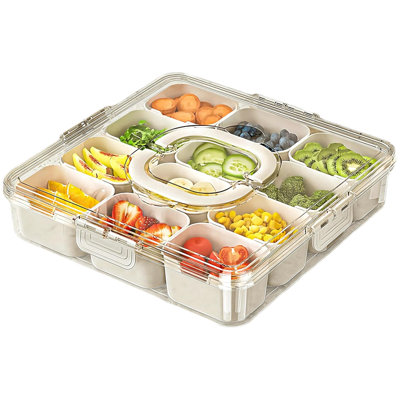 Clear Portable Snackle Box Container 12 Divided Serving Tray with Lid and Handle
