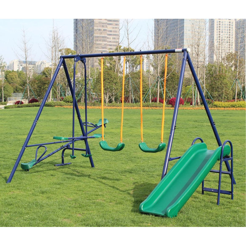 Balançoire en métal avec glissade - Ensemble de jeu extérieur pour enfants