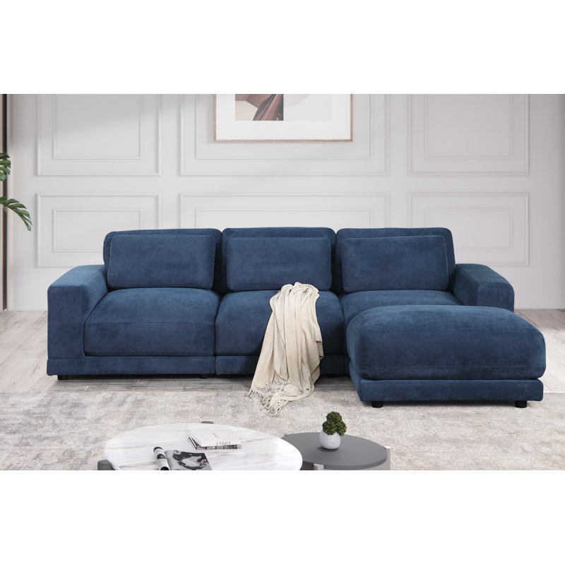 Canapé modulaire 4 pièces rembourré, Mélange de lin bleu