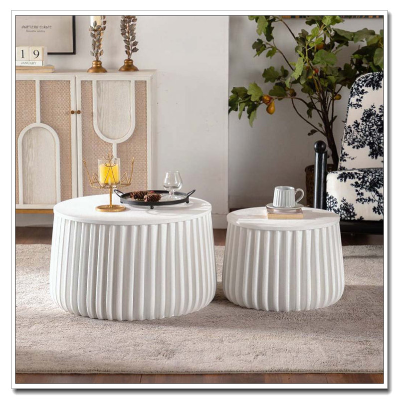 White Round Storage Table Set