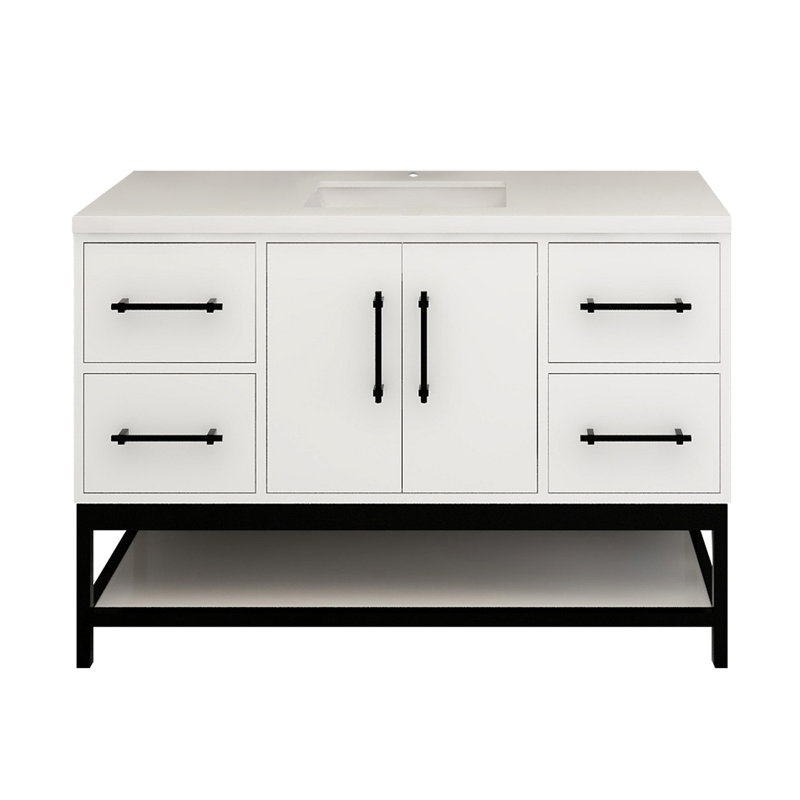 Victoria Wall-Mounted Vanity with Reinforced Acrylic Sink & Rack, Gloss White
