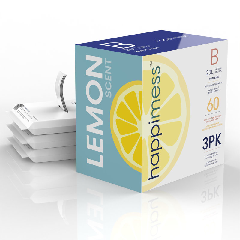 happimess Lemon Scented Drawstring Trash Can Liner 60 Count, 5.3 Gallons